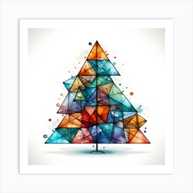 Abstract Geometric Christmas Tree Wall Art - Stained Glass Style Holiday Print Art Print