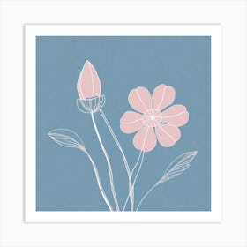 A White And Pink Flower In Minimalist Style Square Composition 392 Art Print