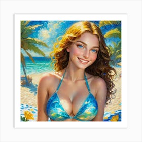 Beautiful Girl On The Beacdgh Art Print