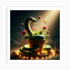 A Slithering Snake With A Flower Pot That Glows 4 Art Print