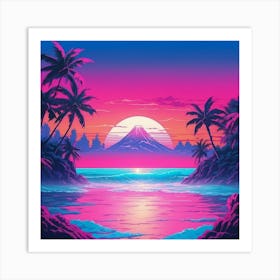 Sunset With Palm Trees Art Print