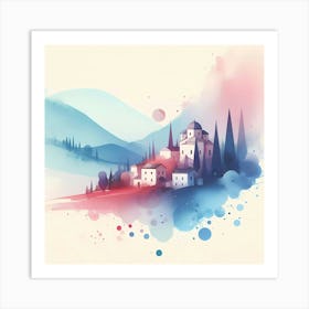 Watercolor Of A Village 3 Art Print