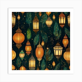 Seamless Pattern With Lanterns Art Print