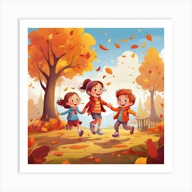 Autumn Children Playing In The Park 1 Art Print