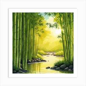 A Stream In A Bamboo Forest At Sun Rise Square Composition 393 Art Print