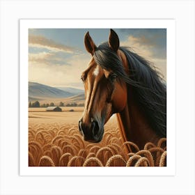 Horse In Wheat Field Art Print