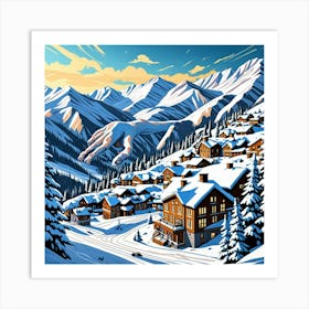 Winter Wonderland Cubism Style Art Print