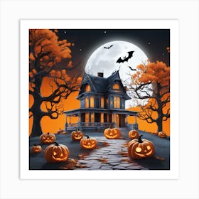 Halloween House With Pumpkins 23 Art Print