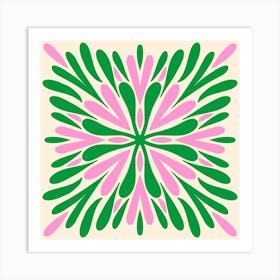 Modern Symmetry Petals Green and Pink Art Print