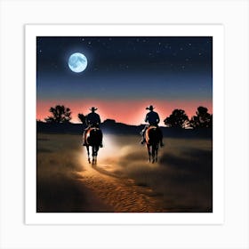 Cowboys At Night Art Print