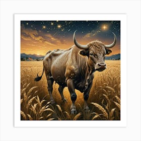 Bull In The Wheat Field 9 Art Print