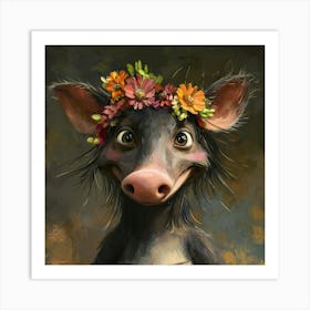 Boar In Flower Crown Art Print