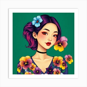 Asian Girl With Flowers 1 Art Print