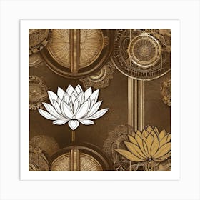 Steampunk Lotus Flower Art Print