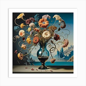 Flowers In A Glass Vase By Dali 3 Art Print