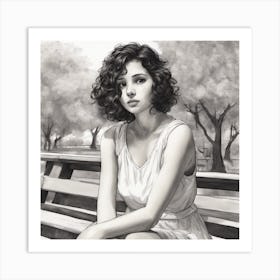 117072 The Drawing Depicts A Beautiful Girl With Short Bl Xl 1024 V1 0 Art Print