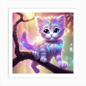 Cute Kitten On A Tree Branch Art Print