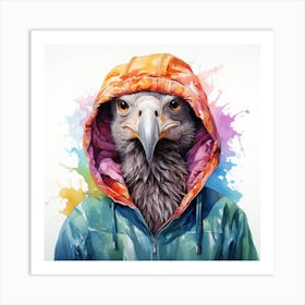 Watercolour Cartoon Vulture In A Hoodie 1 Art Print