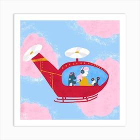 Girl And Dog Flying A Helicopter Square Art Print
