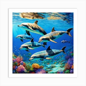 Pod of dolphins 1 Art Print