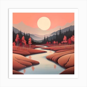 'Sunset River' Landscape Painting Art Print