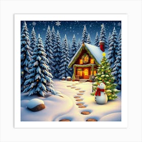 Christmas House In The Snow 3 Art Print