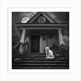 Cat In Front Of House 1 Art Print