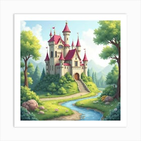 Fairy Tale Watercolor Castle Amidst Enchanted Glade 1 Art Print