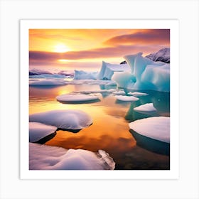 Icebergs At Sunset 5 Art Print