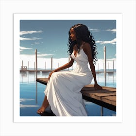 Black Woman Sitting On Dock Art Print