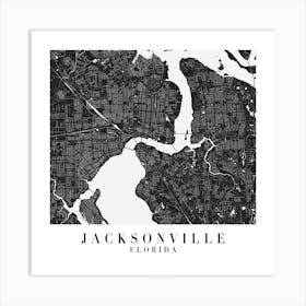 Jacksonville Florida Minimal Black Mono Street Map  Square Art Print