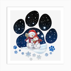 Couple Snowman Snow Paw Dogs Christmas Art Print