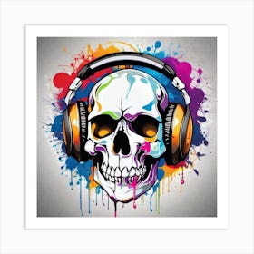 Skull With Headphones 50 Art Print