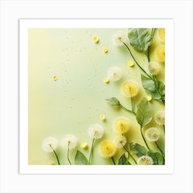 Dandelion Flowers On A Green Background Art Print