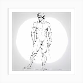 Adonis in Contemplation: Nude Male Drawing Art Print