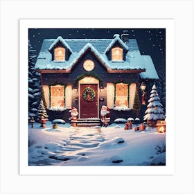 Christmas House In The Snow 6 Art Print