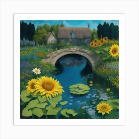 Sunflower Bridge Art Print