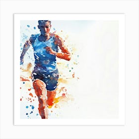 Watercolor Athlete Running Art Print