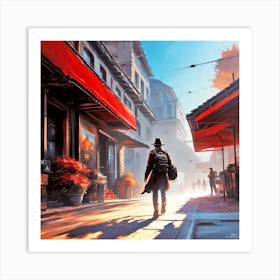 Man Walking Down A Street 1 Art Print