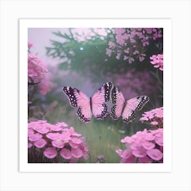 Pink Butterflies In The Garden Art Print