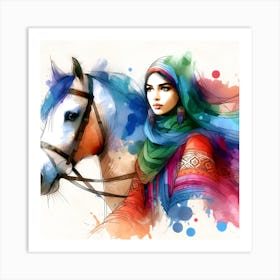 Muslim Girl With Horse Art Print