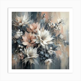 Abstract Gray backdrop with delicate white flowers Art Print