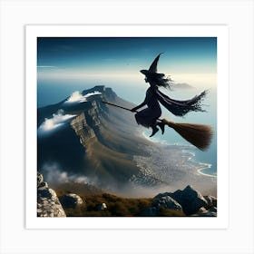 A Witch On Her Broom Flying Over Table Mountain Cape Town 3 Art Print