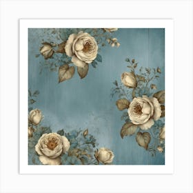Roses On A Blue Background Art Print