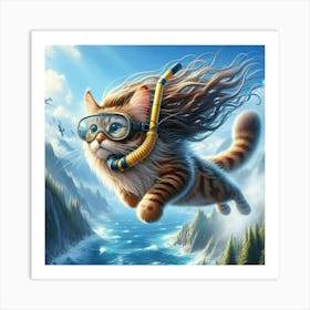Cat Scuba Diving Art Print