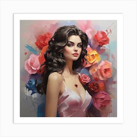 Woman With Roses Art Print