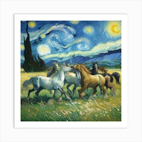 Horses Running Under The Starry Sky 1 Art Print