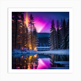 Northern Lights Over A Winter Lake Art Print