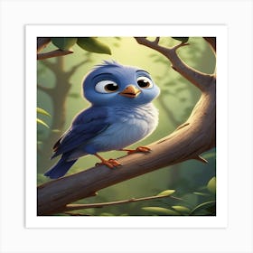 Blue Bird In The Forest Art Print