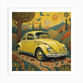 Yellow Volkswagen Beetle Art Print Art Print